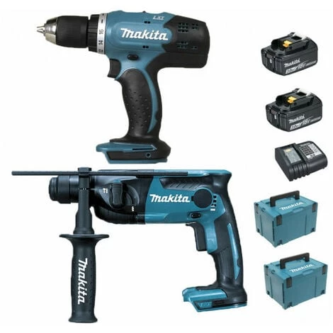 Pack Makita Starter 18V: Perceuse 42Nm DDF453 + Perforateur 1,3J DHR165 + 2 Batteries 3Ah + 2 Coffrets Makpac MAKITA