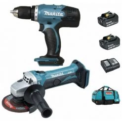 Pack Makita Starter Makita 18V: Perceuse 42Nm DDF453 + Meuleuse 115mm DGA452 + 2 Batteries 3Ah + Sac Avec Démonstation Vidéo