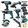 Pack Makita Starter 6 Outils 18V: DDF453 + DHR165 + DGA452 + DTD146 + DSS610 + DJR183 + 3 Batt 3Ah + Sac