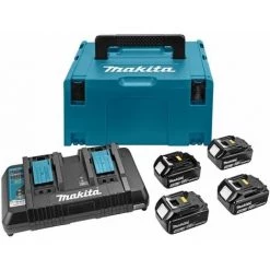 Makita 1972156-9 Set De Démarrage à Batterie 18V Li-Ion (4x Batterie 4.0Ah) + Chargeur Double Dans MAKPAC