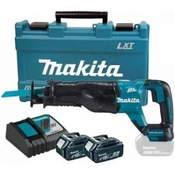 Makita DJR187RTE Scie Sabre à Batteries 18V Li-Ion Set (2x Batterie 5,0Ah) Dans Coffret - Changement Rapide - Variable - Moteur Sans Charbon