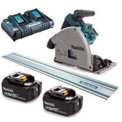 Makita DSP600PT2J1 Batterie Li-Ion 36V (2x 18V) Kit De Scie Plongeante (2x Batterie 5.0Ah) Dans MAKPAC , Y Compris Rail De Guidage - 165 X 20 Mm - Sans Balais