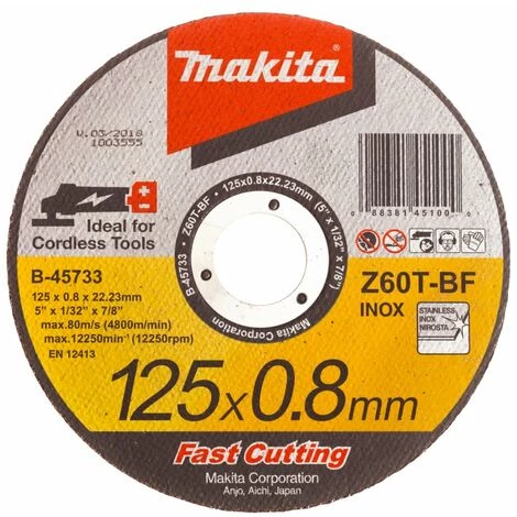 Makita Disques à Tronçonner Métal Et INOX Pour Meuleuses Sans Fil Fast Cutting - 5 Pièces 125 X 0,8 X 22,23 Mm ( B-45733 ) – Image 2