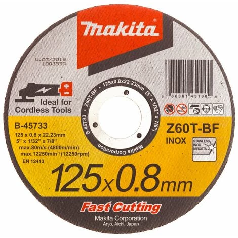 Makita Disques à Tronçonner Métal Et INOX Pour Meuleuses Sans Fil Fast Cutting 10 - Pièces 125 X 0,8 X 22,23 Mm ( B-45733 ) – Image 2