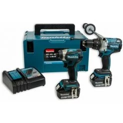 Makita DLX2176TJ Pack 2 Outils Sans-fil - 18 V Li-ion - Perceuse Visseuse à Percussion (DHP481) & Visseuse à Percussion (DTD154) - 2 Batteries 5,0 Ah - Coffret