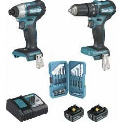 Ensemble De 2 Machines 18 V Li-Ion 5 Ah MAKITA Visseuse DTD155 + Perceuse DHP483 - 2 Batteries, Chargeur, Coffret - DLX2221TJ2