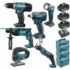 Pack Makita Starter 6 Outils 18V: Perceuse DDF453 + Perfo DHR165 + Visseuse à Choc DTD146 + Scie Sauteuse DJV180 + Scie Récipro