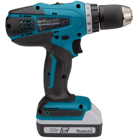 Makita HP457DWE - Perceuse Visseuse à Percussion 18V Li-Ion (2x Batterie 1.3Ah) Dans Coffret