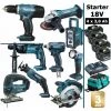 Pack Starter Makita 9 Outils 18V: DDF453 DHR165 DGA452 DTD146 DJV180 DSS610 DJR183 DMR108 DEADML802 4 Batt 3Ah Sac