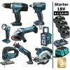 Pack Starter Makita 8 Outils 18V: DDF453 + DGA452 + DTD146 + DJV180 + DSS610 + DJR183 + DMR108 + DEADML802 + 4 Batt 3Ah + Sac