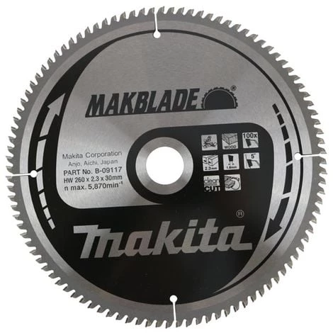 Makita B-09117 Makblade Lame De Scie Circulaire - 260 X 30 X 100 T - Bois / MDF / Stratifié