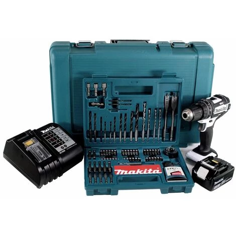 Makita DHP 482 STK W Perceuse-Visseuse à Percussion Sans Fil 18V 62Nm + 1x Batterie 5,0Ah + Chargeur + 100x Pièces Ensemble Foret + Coffret De Transport – Image 4