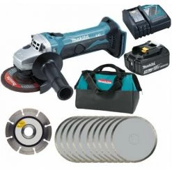 Meuleuse Angulaire 18V Ø115mm DGA452 + Batt 3 Ah + Disque Diamant + 10 Disques Métal + Sac MAKITA