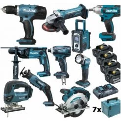 Pack Starter Makita 10 Outils 18V: DDF453 DHR165 DGA452 DTW190 DTD146 DJV180 DSS610 DJR183 DMR108 DEADML802 + 4 Batt 3Ah