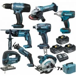 Pack Makita Starter 8 Outils 18V: DDF453 DHR165 DGA452 DTW190 DTD146 DJV180 DSS610 DJR183 3 Batt 3Ah 7 Coffrets