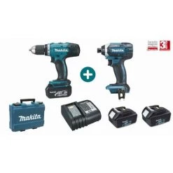 Lot 2 Machines MAKITA 18V 3 Batteries 3Ah + Chargeur + Perceuse Visseuse DDF453 + Visseuse à Choc DTD152 - LMK1