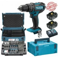 Perceuse Visseuse à Percussion Makita 18V 62Nm DHP482 + 2 Batt 5 Ah + Coffret 66 Accessoires MAKPAC B-43044 MAKITA