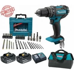 Perceuse Visseuse à Percussion Makita 18V 62Nm DHP482 + 2 Batt 3 Ah + Coffret 34 Accessoires De Perçage Vissage MACCESS + Sac