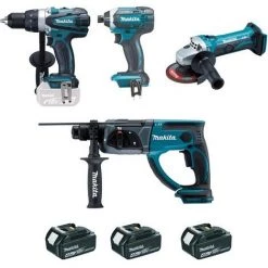 Ensemble De 4 Machines MAKITA - 3 Batteries 18V Li-Ion 4.0 - Perceuse DDF458 + Meuleuse DTD152 + Perfo DHR202 + Visseuse DGA452 - DLX4054MX1
