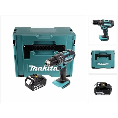 Makita DHP 482 T1J Perceuse Visseuse à Percussion Sans Fil 18 V 62 Nm + 1x Batterie 5,0 Ah + Makpac - Sans Chargeur