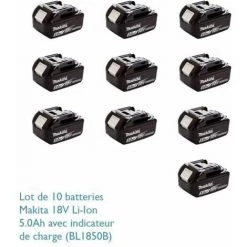 MAKITA Pack De 10 Batteries BL1850B Avec Témoin De Charge - 18 V 5Ah Li-ion