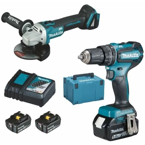 Makita Meuleuse D'angle Sans Fil DGA504Z + Perceuse Percussion Sans Fil DHP485Z Combo Kit 4 18V