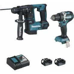 Ensemble De 2 Machines 18 V Li-Ion 5 Ah MAKITA Perceuse DDF484 + Perforateur DHR171 - 2 Batteries, Chargeur, Coffret - DLX2271TJ