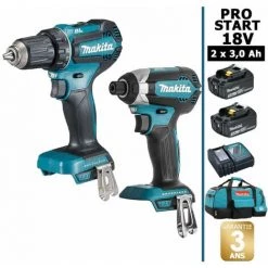 Pack Makita PRO START BL Motor 18V 2 Batt 3Ah Perceuse 50Nm DDF485 + Visseuse 170Nm DTD153