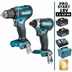 Pack Makita PRO START BL Motor 18V 2 Batt 3Ah Perceuse 50Nm DDF485 + Visseuse 170Nm DTD153 + Coffret Makpac