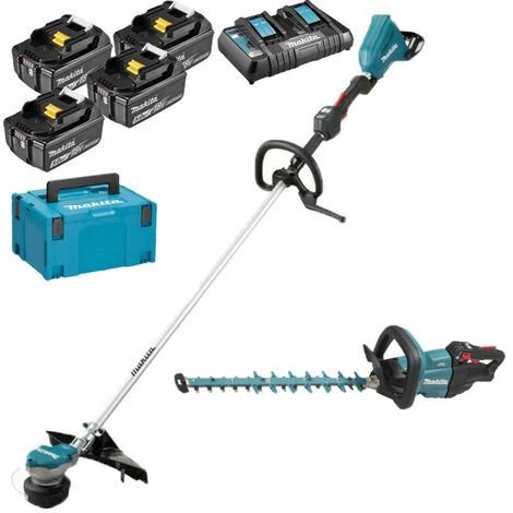 Pack Makita Jardin: Débroussailleuse 36V DUR368L + Taille-haies 18V 50cm DUH502 + 4 Batt 5Ah
