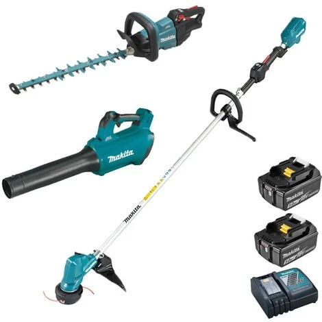 Pack Makita Jardin 18V: Débroussailleuse 18V DUR190LZX3 + Taille-haie 50cm DUH502 + Souffleur DUB184 + 2 Batt 5Ah