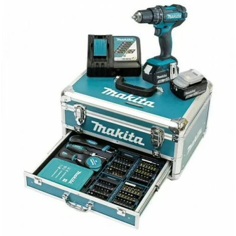 Makita Perceuse Visseuse A Percussion Sans Fil 18V DHP482RFX9 2 Batteries 18 V 3 Ah, Chargeur, Accessoires Coffret – Image 2