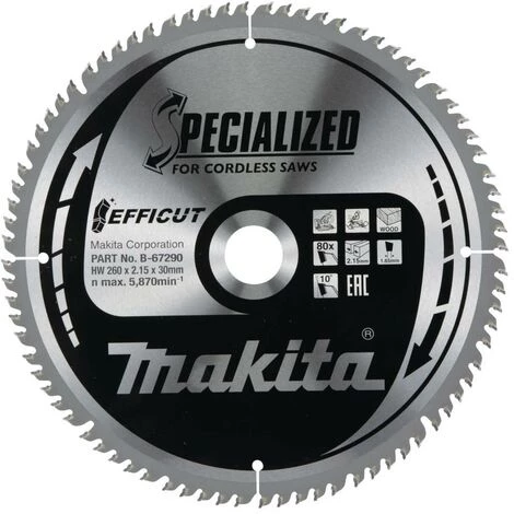 Makita Makita B-67290 Lame De Scie Circulaire 260 X 30 X 2.15 Mm Nombre De Dents: 80 1 Pc(s)