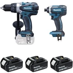 Ensemble De 2 Machines MAKITA 18V Perceuse DDF458 + Visseuse à Chocs DTD152 + 3 Batteries, Chargeur, Coffret - DLX2144TJ1