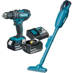Makita Kit Combo Sans Fil 18 V Perceuse A Percussion DHP482 Et Aspirateur DCL181F / 3,0 Ah, 2 Accus + Chargeur