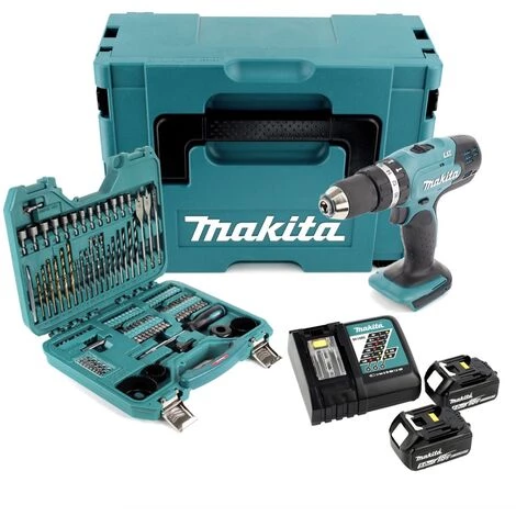 Makita DHP 453 RTJ Perceuse-visseuse à Percussion Sans Fil 18V 42Nm + Makpac + 2x Batteries 5,0 Ah + Chargeur + Jeu D'embouts Et Perceuses - 100 Pièces – Image 3