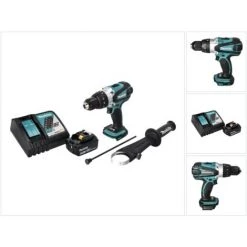 Makita DHP 458 RG1 Perceuse-visseuse à Percussion Sans Fil 18 V 91 Nm + 1x Batterie 6,0 Ah + Chargeur