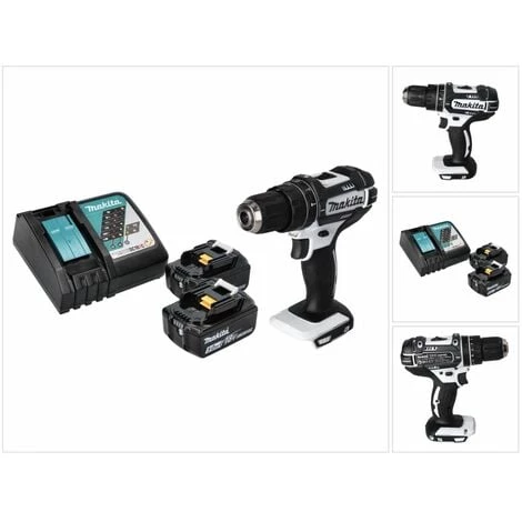 Makita DHP 482 RT W Perceuse-visseuse à Percussion Sans Fil 18 V 62 Nm + 2x Batteries 5,0 Ah + Chargeur