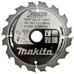 Makita B-10643 Lame De Scie Circulaire Spécialisée - 136 X 20 X 16T - Bois