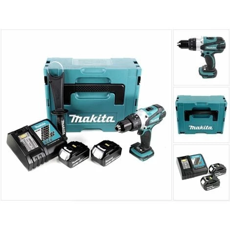Makita DDF 458 RTJ Perceuse Visseuse Sans Fil 91 Nm, 18V + 2x Batteries BL1850 B 5,0 Ah + Chargeur DC18RC + Coffret Makpac