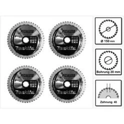 Makita MCCS15048E SPECIALIZED EFFICUT Lames De Scie 150 X 20 X 1,1 Mm - 4 Pièces (4x B-69331) 48 Dents