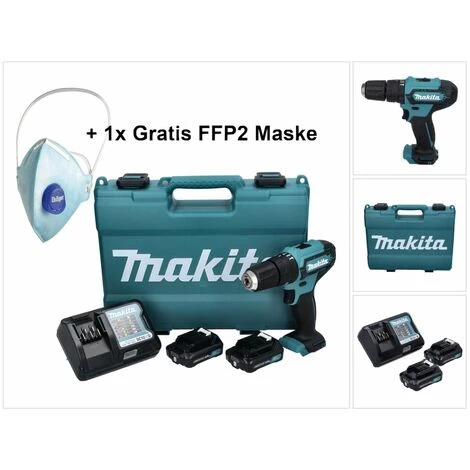 Makita HP 333 DWAE Perceuse à Percussion Sans Fil 12 V 30 Nm + 2x Batteries 2,0 Ah + Chargeur + 1x Masque FFP2 + Mallette – Image 4