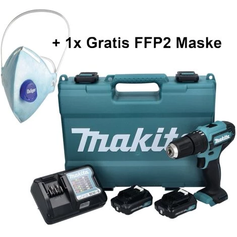 Makita HP 333 DWAE Perceuse à Percussion Sans Fil 12 V 30 Nm + 2x Batteries 2,0 Ah + Chargeur + 1x Masque FFP2 + Mallette – Image 5
