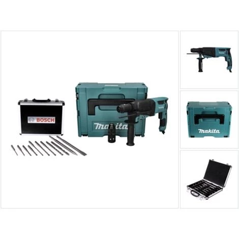 Makita HR 2630 TJ Perforateur Combiné 800 W 2,4 J SDS Plus + Jeu De 11 Burins + Mandrin Sans Clé + Makpac