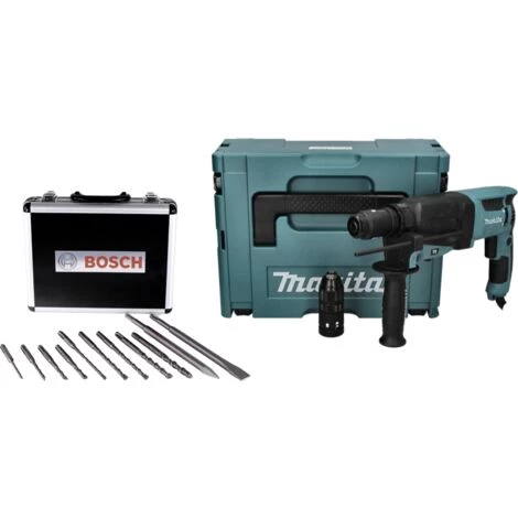 Makita HR 2630 TJ Perforateur Combiné 800 W 2,4 J SDS Plus + Jeu De 11 Burins + Mandrin Sans Clé + Makpac – Image 2