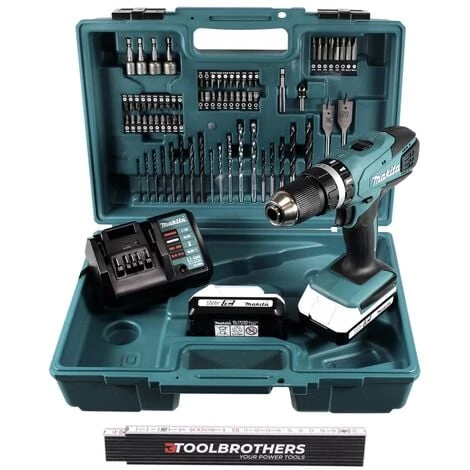 Makita HP 457 DWE 10 Perceuse-visseuse Sans Fil 18 V 42 Nm Série G + 2x Batteries 1,5 Ah + Chargeur + Set De 74 Pièces + Mètre Pliant TOOLBROTHERS – Image 2