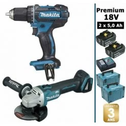 Pack Makita Premium 18V 5Ah: Perceuse 62Nm DDF482 + Meuleuse 125mm DGA504 + 2 Batteries + 2 MakPac MAK28730RTJ MAKITA
