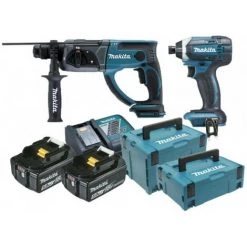Pack 18V 5Ah: Perforateur 2J DHR202 + Visseuse à Chocs 165Nm DTD152 + 2 Batt 5Ah + 2 Coffrets MAKPAC MAKITA