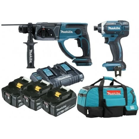Pack 18V 5Ah: Perforateur 2J DHR202 + Visseuse à Chocs 165Nm DTD152 + 3 Batt 5Ah + Sac MAKITA